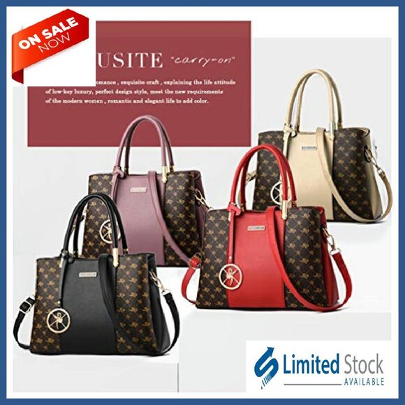 PU Leather Tote Bag with 7 Pockets, Removable Strap, 11.8x8.3x5.1 Inches